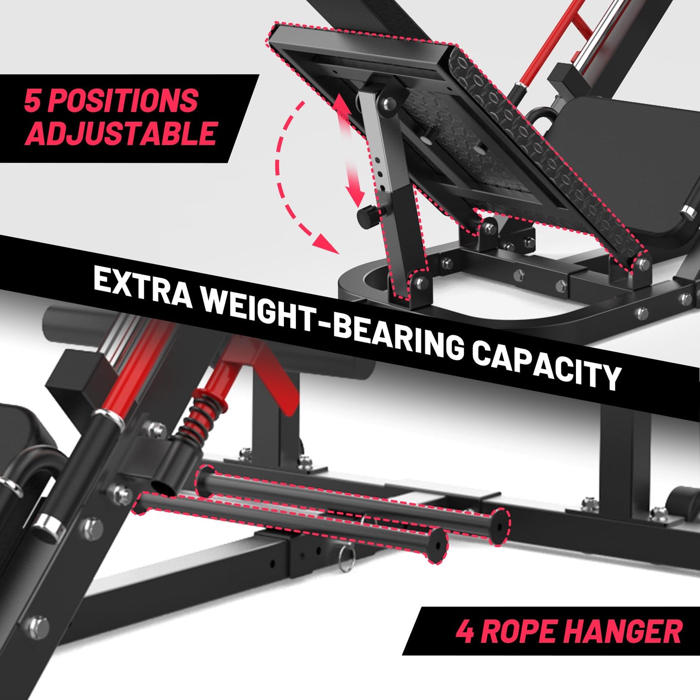 Garvee Leg Press Hack Squat Machine, 2 in 1 Leg Press Machine for Home Gym with Linear Bearing, Specialty Hack Squat Machine with Calf Block for Full Lower Body Workout, Red