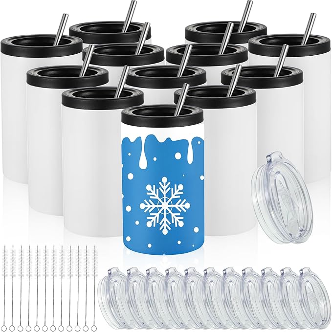 Uiifan 12 Set White Sublimation Can Cooler 12 oz Can Cooler Bulk Customizable Stainless Steel Double Wall Insulated Blank ...