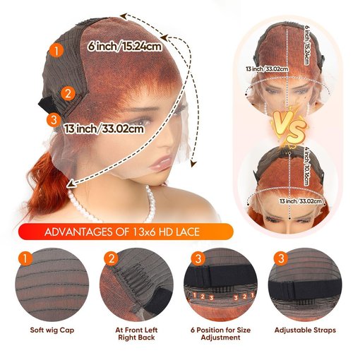 Ginger Lace Front Wigs Pre-Plucked with Baby Hair, 13x6 HD Body Wave Lace Frontal Wig, 180% Density Colored Glueless Orange Ginger Wig, 26 inch