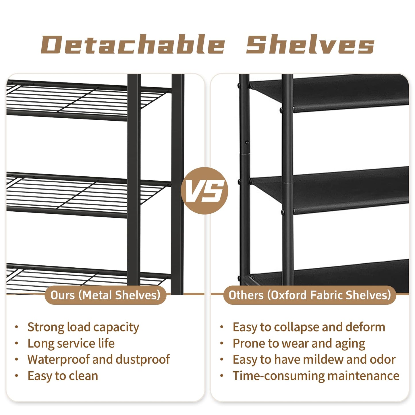 MILEFA 7 Tier Shoe Rack with 2 Drawers, Metal Shoe Organizer for 20 to 28 Pairs of Shoes, Shoe Stand with Steel Frame and Wooden Top, Shoe Shelf for Front Door Entrance, Closet, Rustic Brown