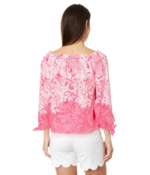 Lilly Pulitzer Women's Jamielynn Long Sleeve Off The Shoulder Top, Roxie Pink Shadow Dancer Engineered XXS