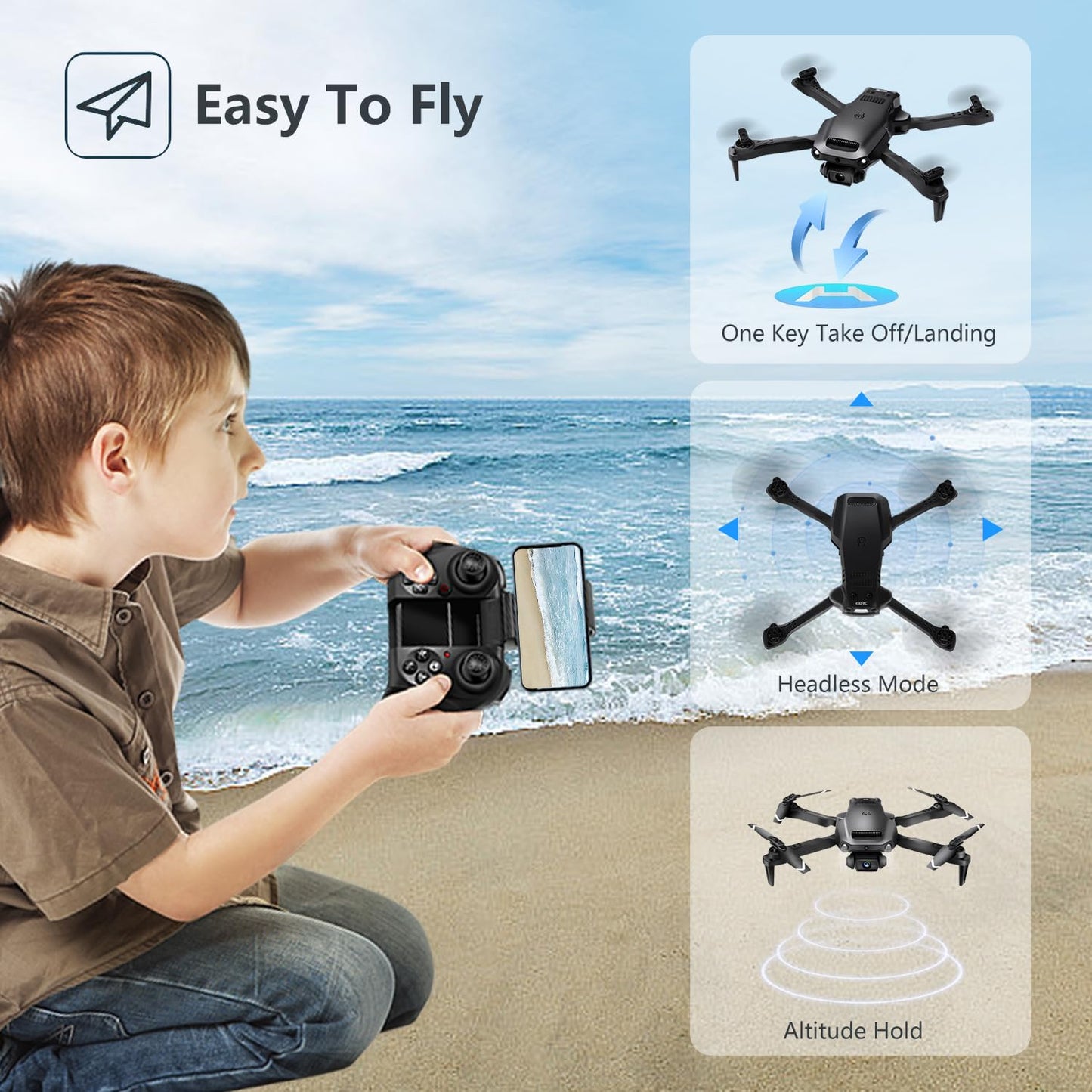 Jiakora Mini Drone for Kids with 1080P HD FPV Camera,Foldable Remote Control Quadcopter Toys with App FPV Video,Altitude Hold, Gravity Control, 2 Batteries,Gifts for Boys Girls,Black