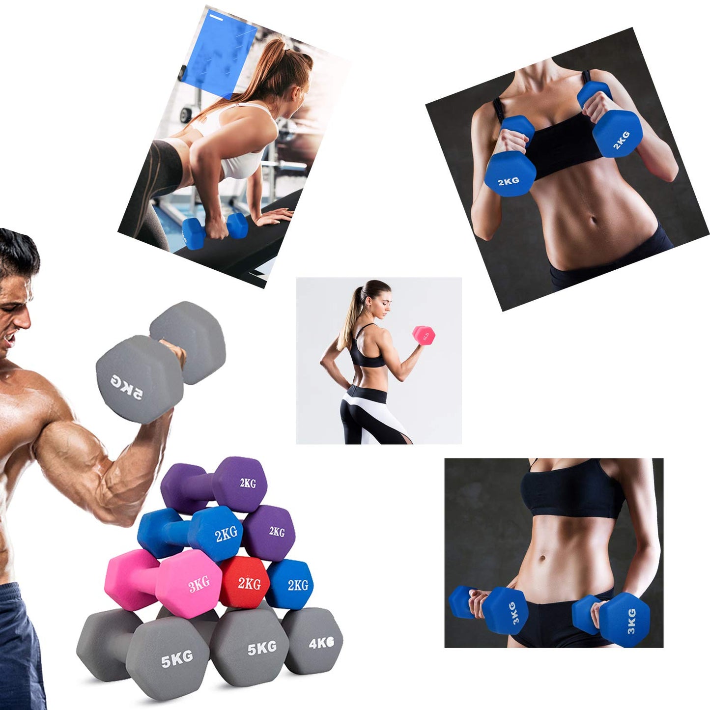 Portzon 10 Colors Options Compatible with Set of 2 Neoprene Dumbbell, 4LB each, Anti-Slip, Anti-roll, Hex Shape, RED