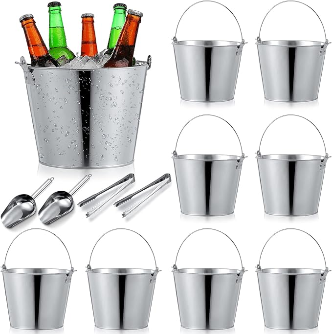 Zopeal 24 Pcs Galvanized Beer Buckets with Handle Metal Ice Buckets with Shovels and Tongs for Beer Drinking Summer Pool P...
