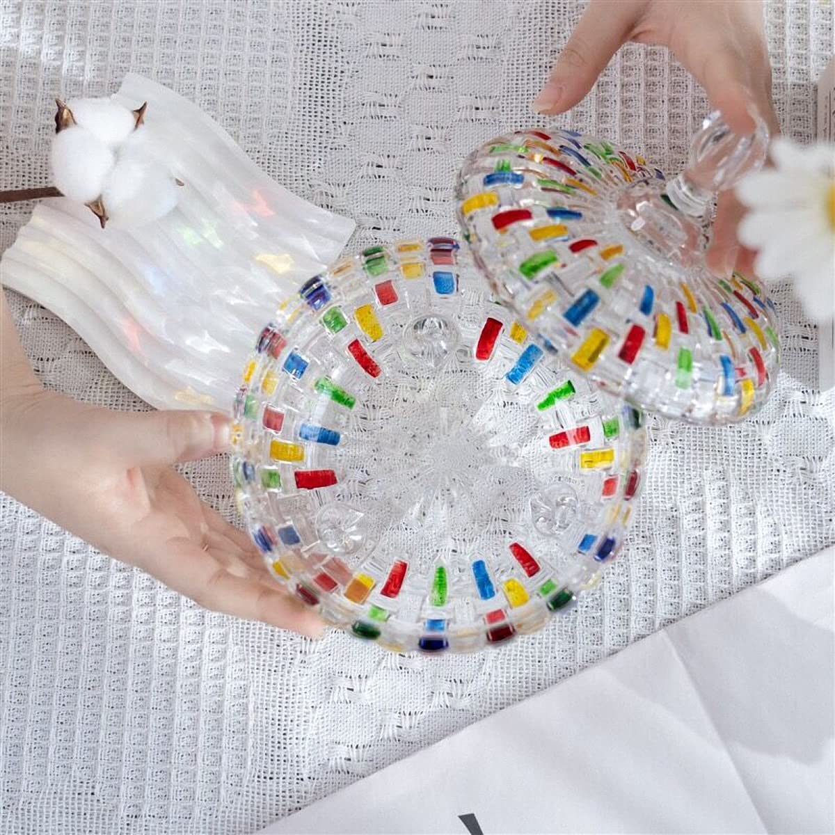 MAGCOLOR Elegant-Hand Painted Colorful Large Crystal Glass Candy Box,Candy jars with Lid,Storage Jewelry Jar,Candy dish covered,Great Gift for Family Friends-24 oz-Cute Candy servers.