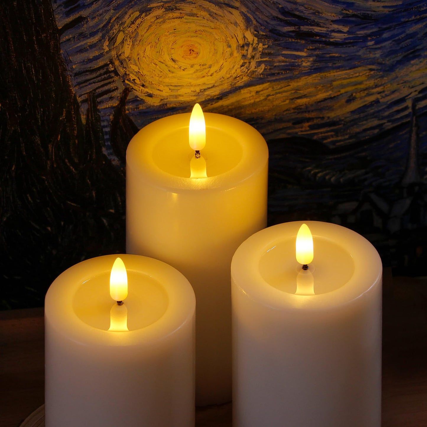 Yeelida Remote Flameless Flickering Pillar Candles with Candle Grease Effect,Pack of 3 White LED Battery Oprated 2/4/6/8 Hours Timer Real Wax Electric Candles(3x4,5,6 Inches)