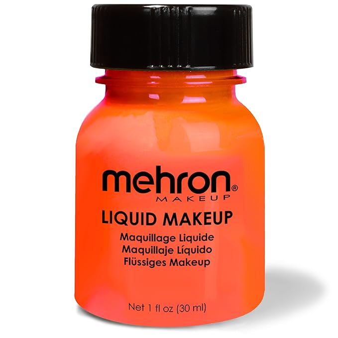 Mehron Makeup Liquid Makeup | Face Paint and Body Paint Perfect for Halloween, Cosplay I Air Brush Compatible Body Paint (1 oz) (Glow Orange)