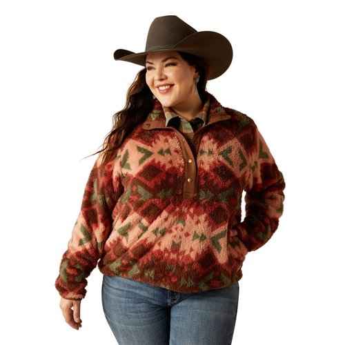 ARIAT Women's Berber Snap Front Sweatshirt, Plainsview Print, 1X