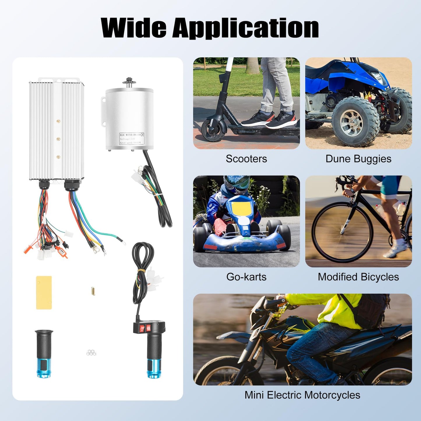 Electric Brushless DC Motor Kit, 72V 3000W E-Bike Brushless Motor Controller Kit 6000RPM Ebike DIY Conversion w/Handlebar Throttle for Go-Karts E-Scooter & Electric Bikes
