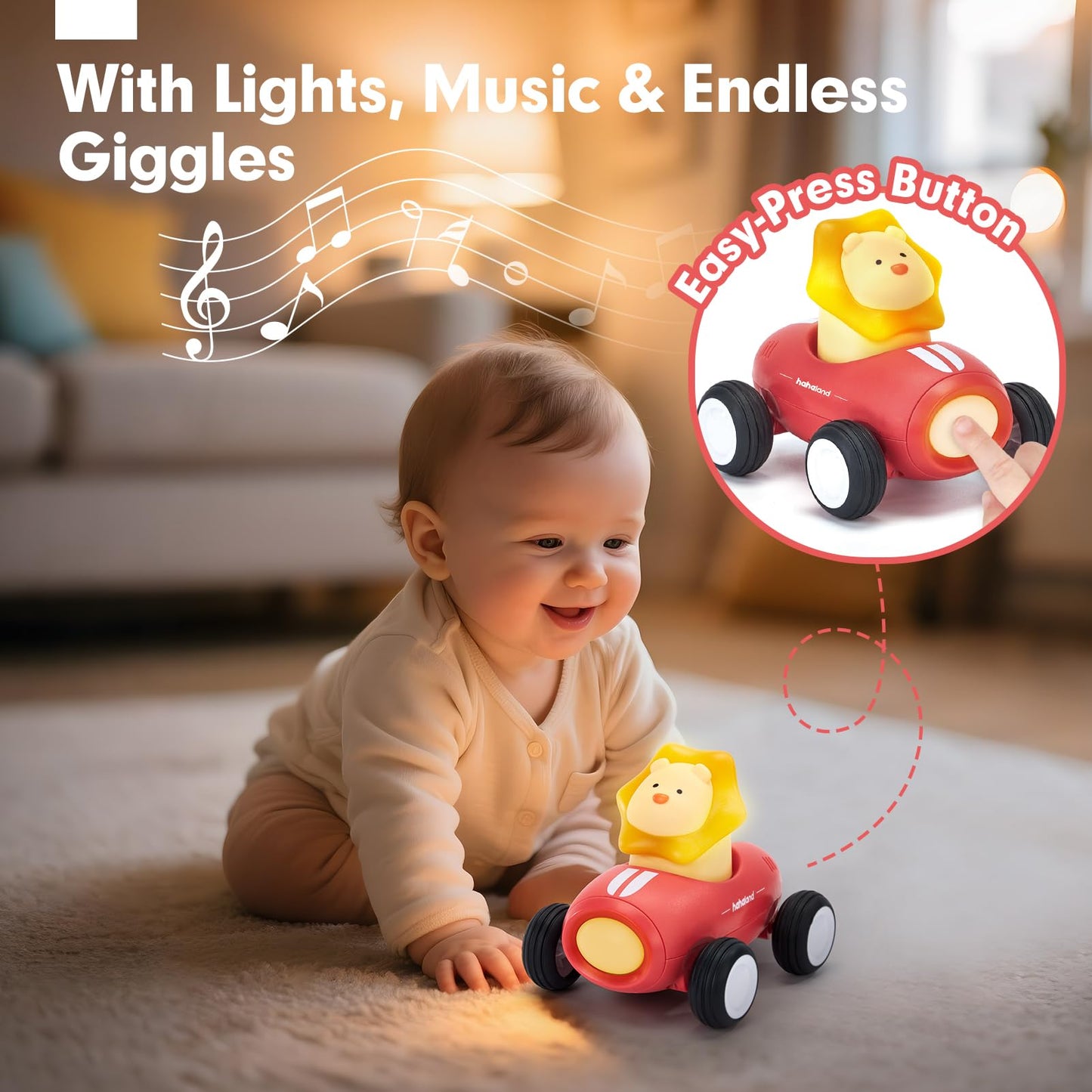 hahaland Push and Go Car Toys for Toddlers 1-3 Musical Light up Toys for 1 Year Old Boy Gifts, Push Car Crawling Baby Toys 12-18 Months One Year Old Birthday Christmas Baby Gifts for Boy Girls, 3 PCS
