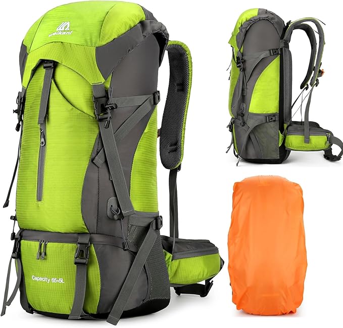 ShowyLive 70L Hiking Backpack - Lightweight Waterproof Travel Backpack for Men & Women, Foldable Daypack with Rain Cover f...