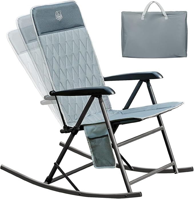 Timber Ridge 3-Level Adjustable Rocking Camping Chair, Padded High Back Outdoor Rocking Chair with Side Pocket, Portable F...