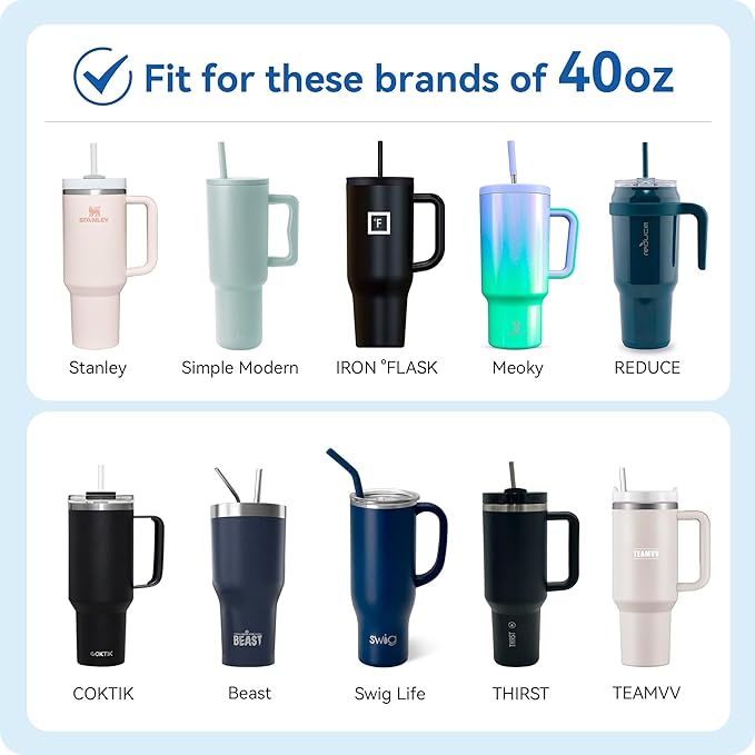 Reusable Metal Straws with Silicone Tip for Stanley 40oz,Stainless Steel Drinking Straws for 40oz Tumbler,3 Straight Tubes & 6 Tips& 1 Cleanr Brush(Chambray)