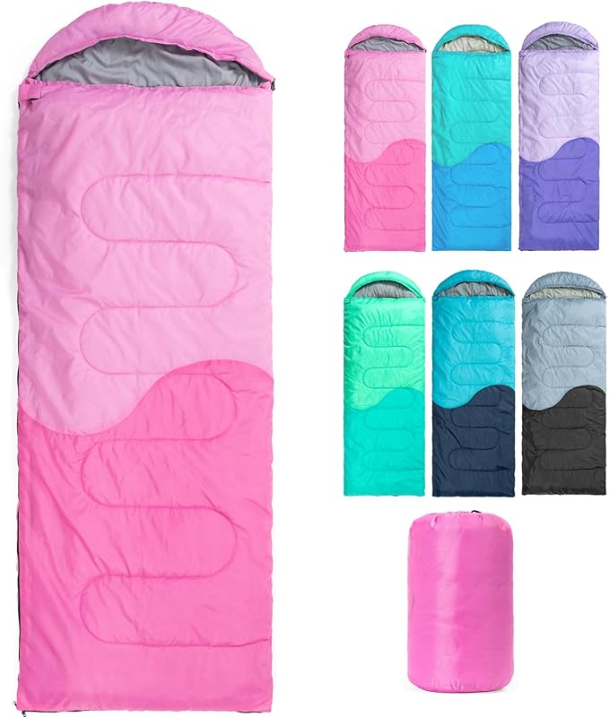 Sleeping Bag - 3 Seasons for Adults Kids Boys Girls Camping Hiking - Warm Cold Weather Lightweight Portable with Compressi...
