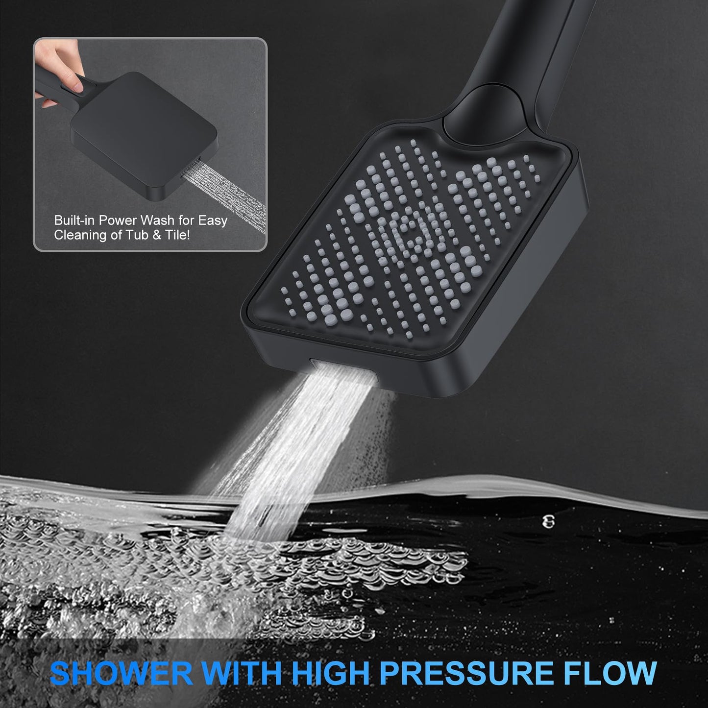 Shower Faucet Set, 12" Ceiling Mount Rainfall Shower System with 12'' Top Head+6'' Side Head and Multi-function Handheld Head Push Button Diverter Shower Faucet Trim Kit (12", Matte Black)