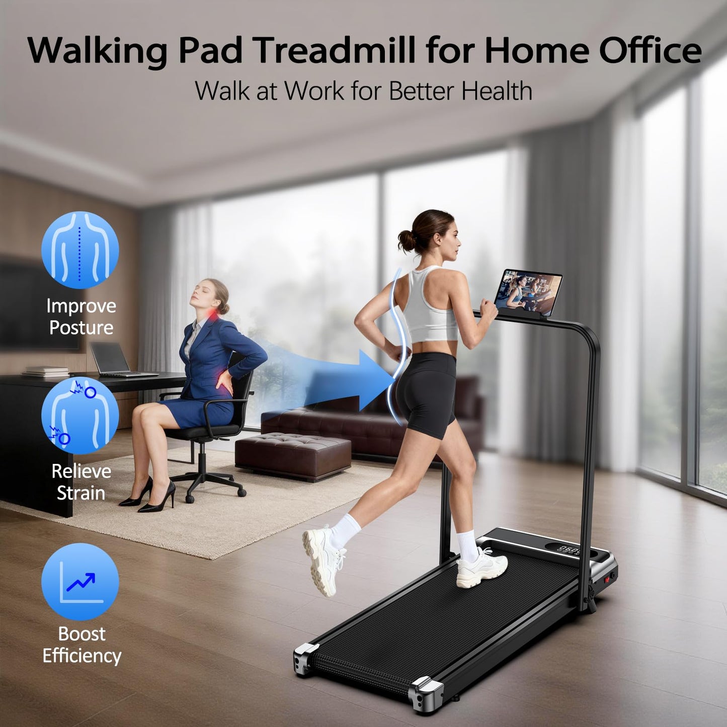 AoraPulse Walking Pad with Incline, Under Desk Treadmill for Home, 3.0HP Portable Walking Pad Treadmill for Home Small, 2 in 1 Folding Foldable Treadmills 350 lbs Weight Capacity