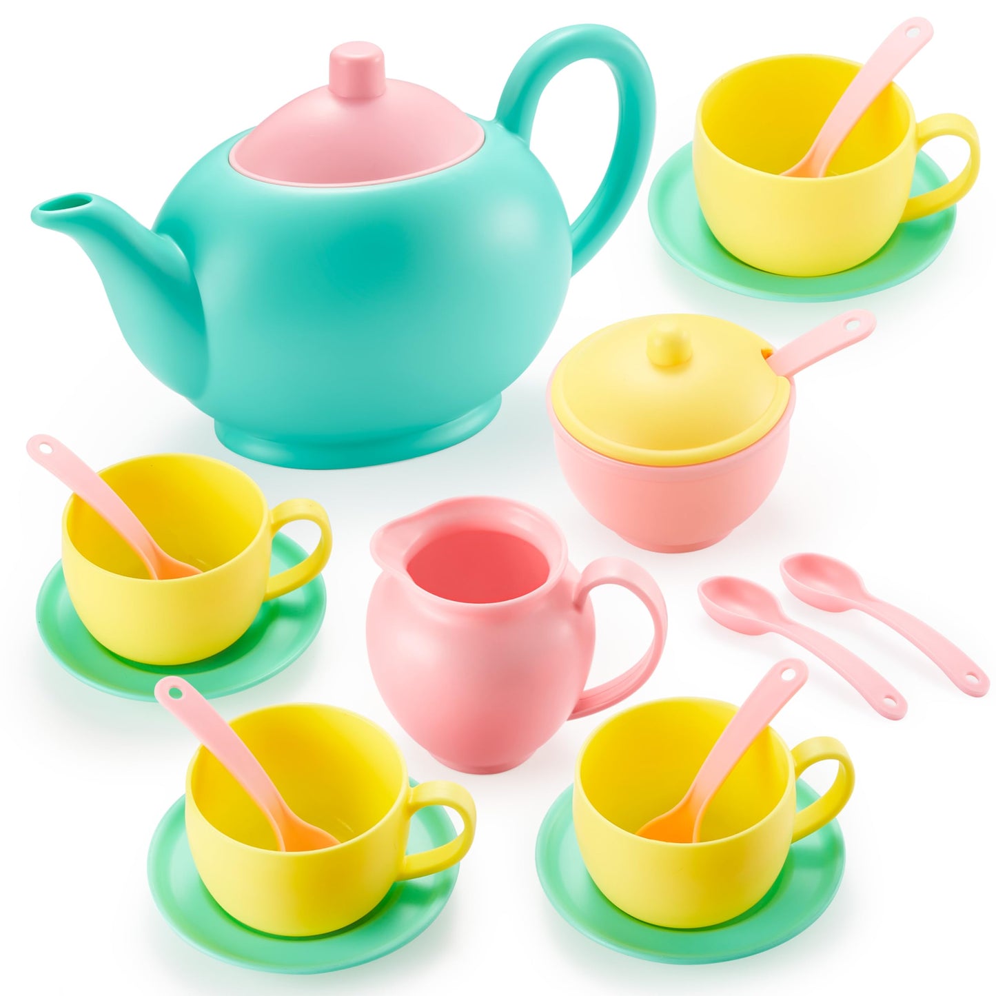JOYIN 18PCS Pretend Role Play Tea Party Set Play Food Accessories BPA Free, Phthalates Free, Plastic Tea Set, Mini Kitchen for Kids, Gifts for Toddler Boys Girls Ages 3 4 5 6 Years Old