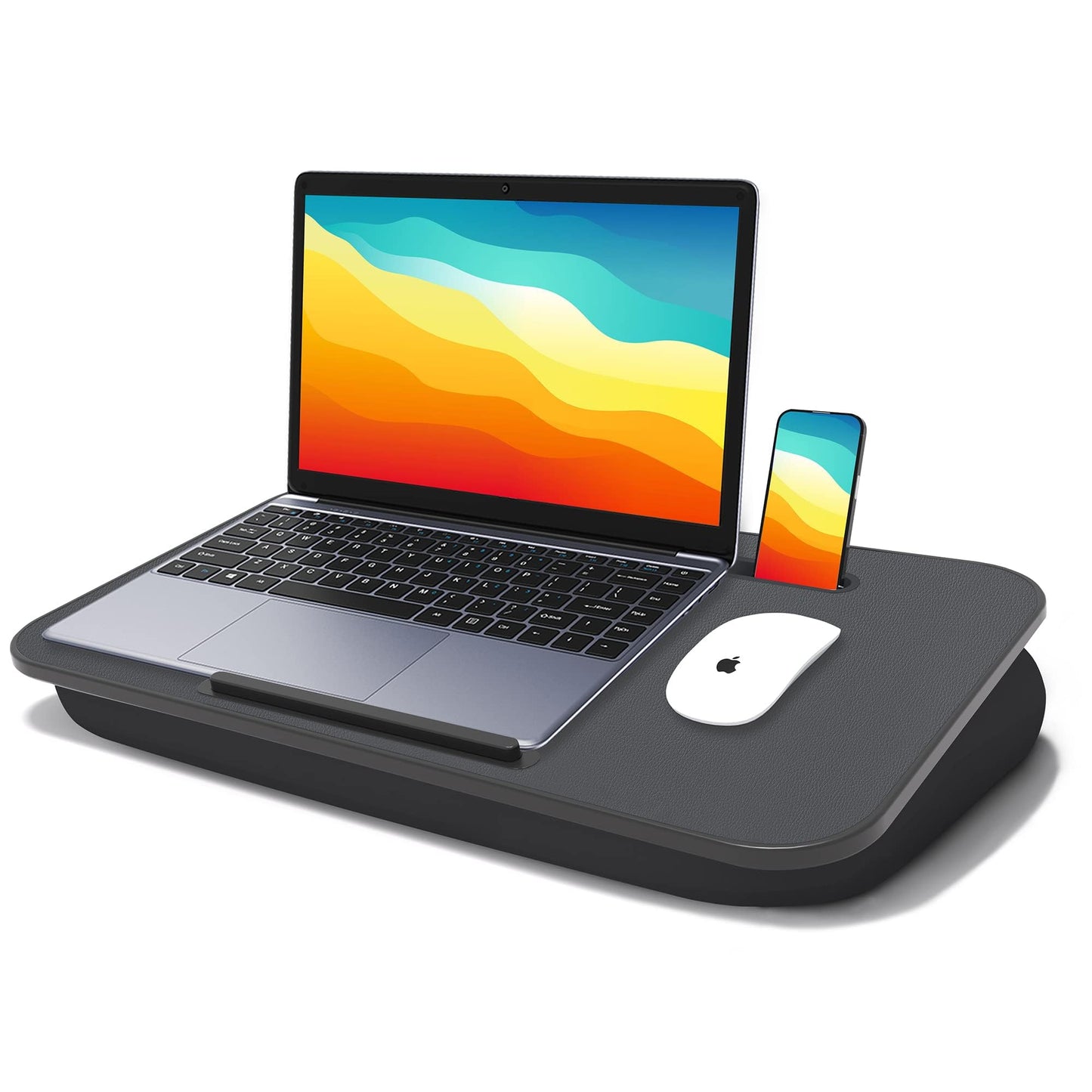 Lap Desk, Lap Desk with Cushion, Fits up to 17 inch Laptop, Pillow Designed, Portable Laptop Stand with Tray, Pad & Phone Holder, Home Office for Bed/Couch/Car/Reading/Writing,MillHome (Black)