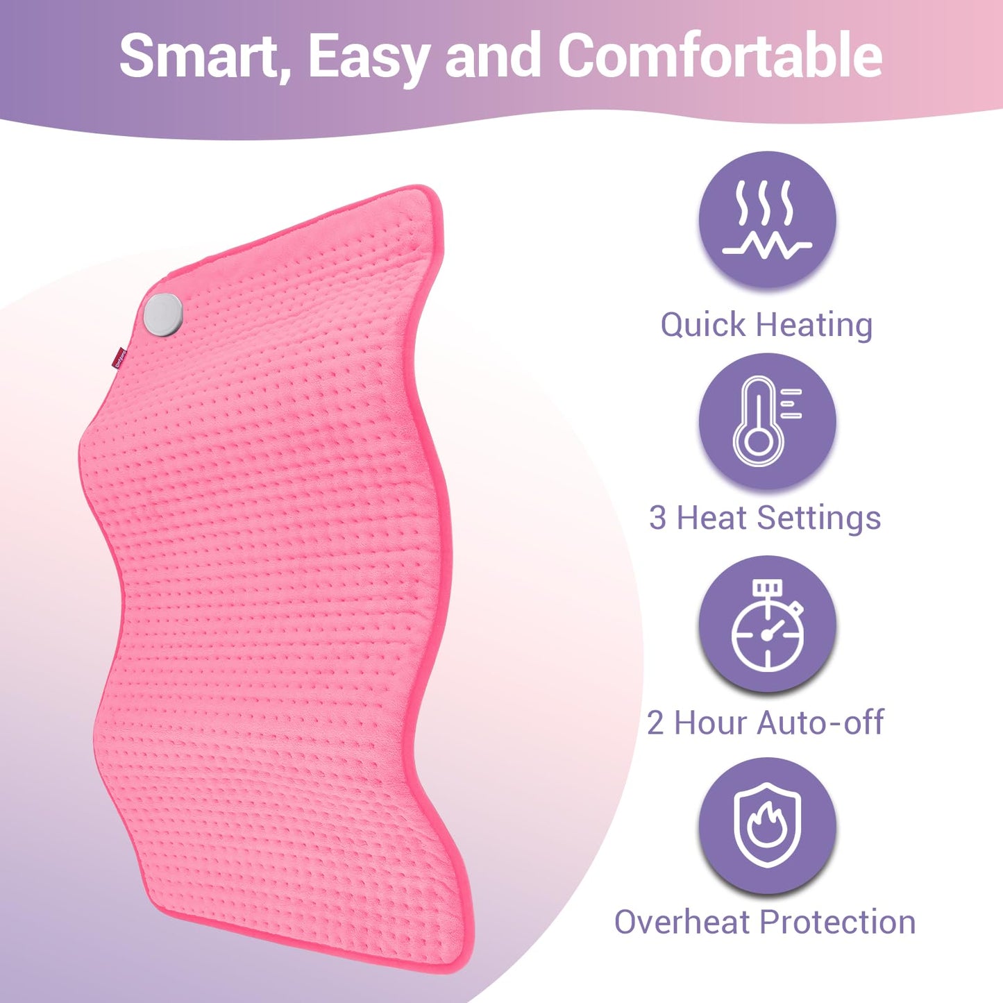 Comfytemp 17''x 33'' King Size Heating Pad for Back & Period, FSA Eligible Items Only List, HSA Approve Extra Large Cute Heating Pad XXL, Electric Heat Pad for Neck/Shoulder/Knee, Washable, Pink
