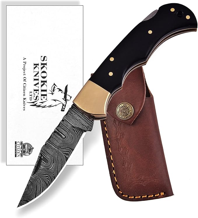 Damascus Steel Folding Knife - Premium Pocket Knife With Bone Handle Edc Small Youth Pocket KnifeTactical Serrated Camping...