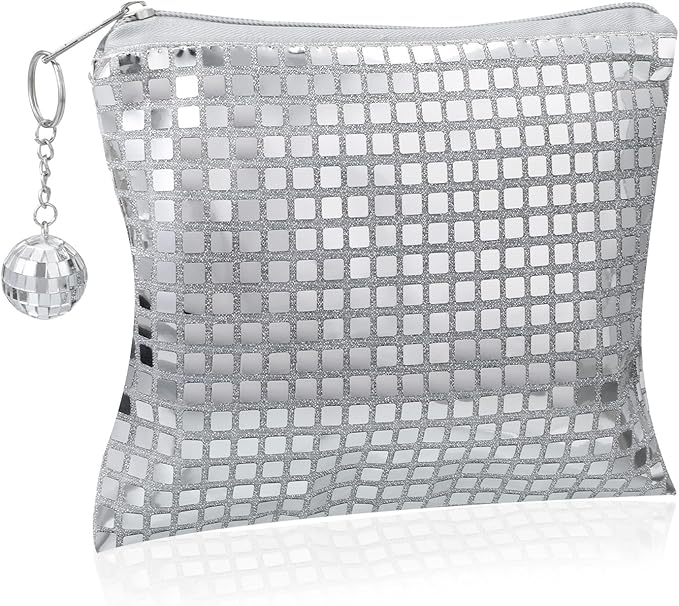 Dplolng Disco Cosmetic Bags, Portable Glitter Sequin Makeup Organizer with Zipper and Disco Ball, Makeup Bags for Bachelor...