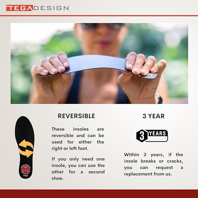 TEGA Carbon Fiber Insole (1 Pair) - for Turf Toe, Foot Fractures, Hallux Rigidus and Limitus - Rigid Shoe Insert for Sports, Hiking, Trekking, Basketball, Running - Alternative to Post Op Shoe