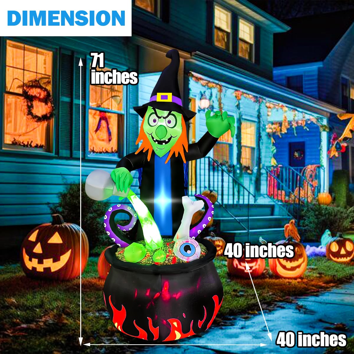 BLOWOUT FUN 6 Ft Halloween Inflatable Outdoor Decoration Witch with Cauldron Pot Blow Up Inflatables Halloween Decorations with Build-in LEDs for Home Yard Lawn Garden Party Decor