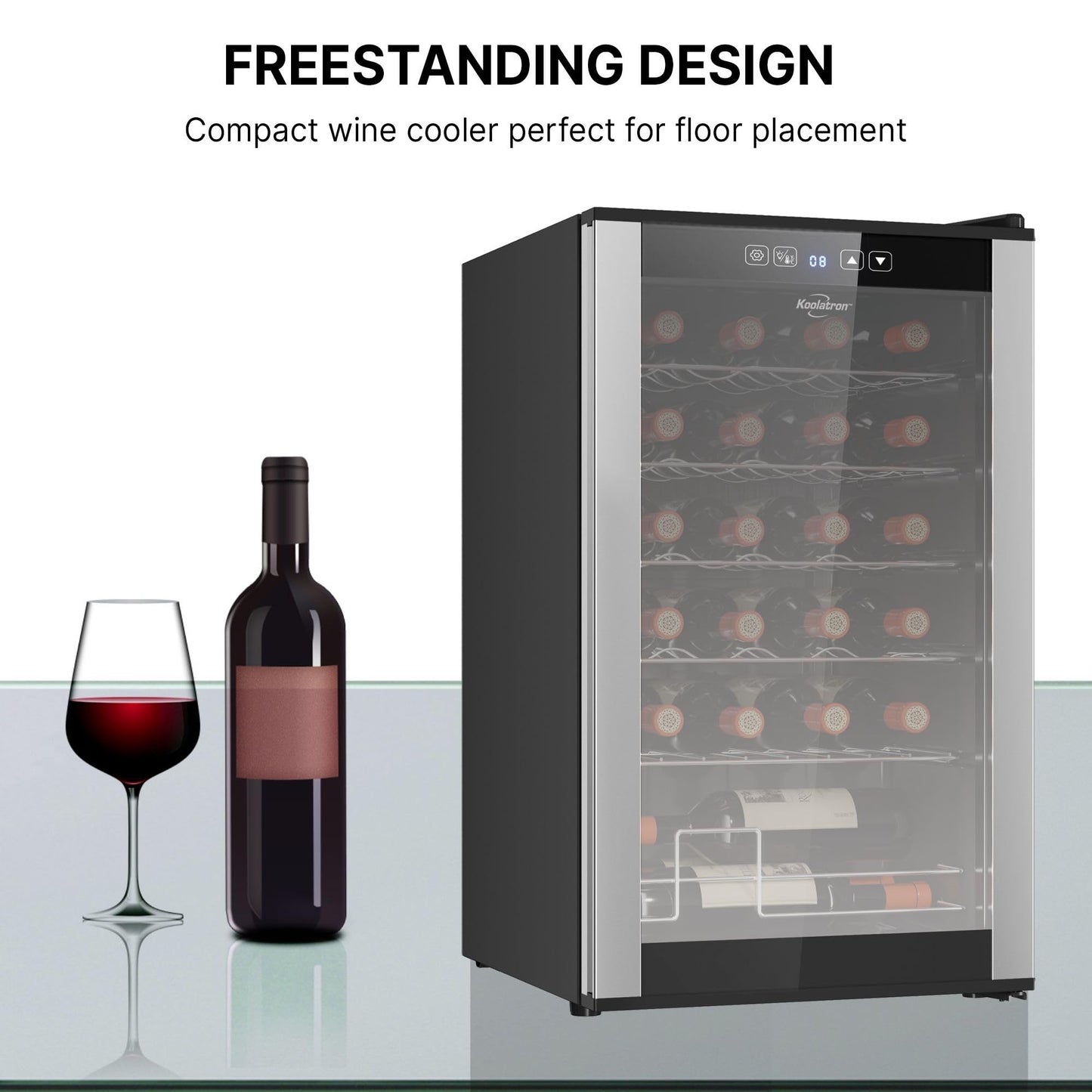 ‎Koolatron Wine Fridge - Wine Cooler, 24 Bottle Wine Cabinet for Champagne, Red & White Wine, Freestanding Cellar For Bar, Home, Kitchen, Double Paned Glass Door, (68L)