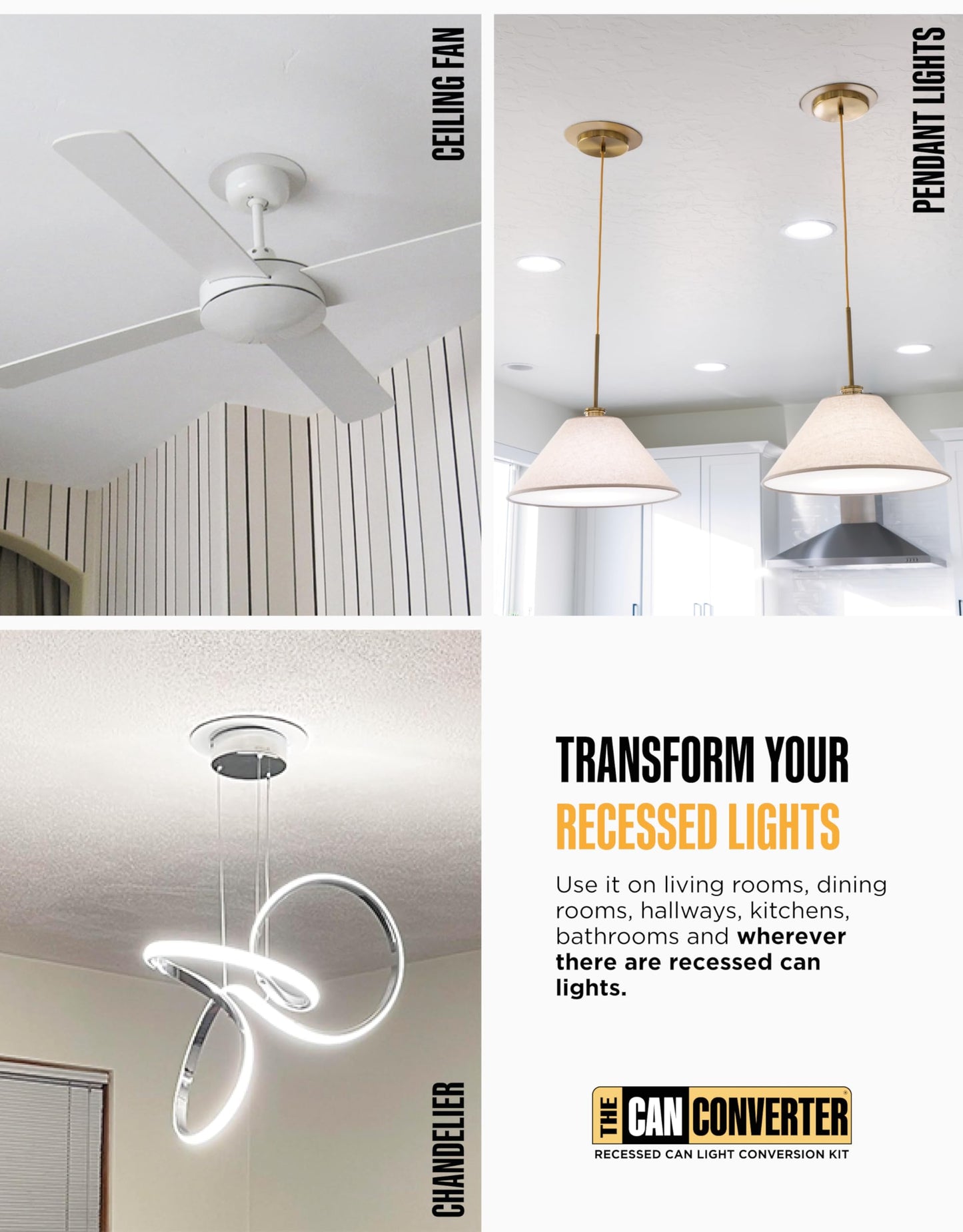 The Can Converter R56 Recessed Can Light Conversion Kit w/ 7"¾ Flat Ceiling Medallion - Home Improvement for 5" & 6" Cans, Converter Kit for Ceiling Fan & Light Fixture, UL Certified, Satin Nickel