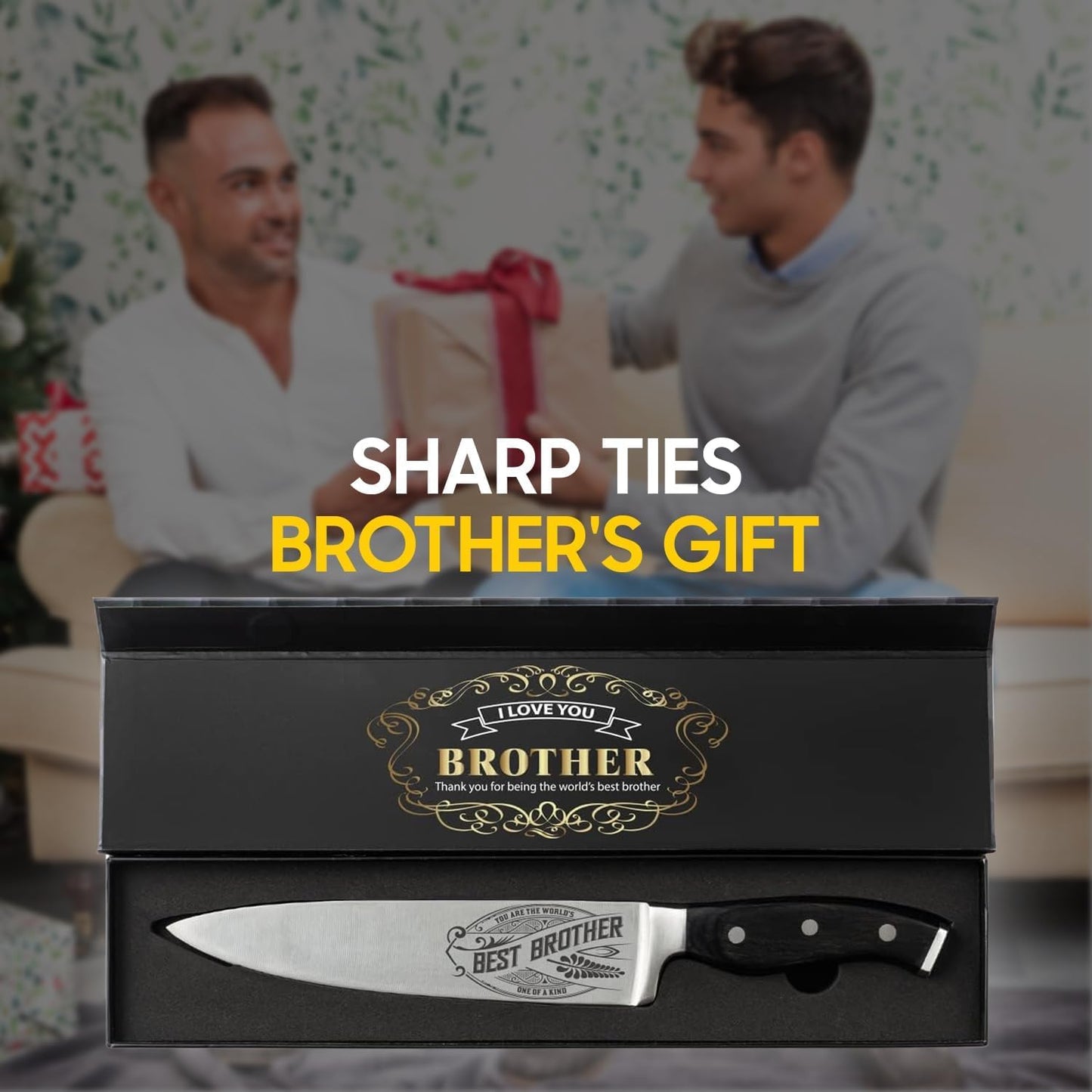CUTLINX Premium Chef Knife Gift - Engraved BEST BROTHER - 8" Stainless Carbon Steel Kitchen Knive w/Pakka Wood Handle - Birthday, Father's Day, Christmas, Anniversary, or Housewarming Gifts