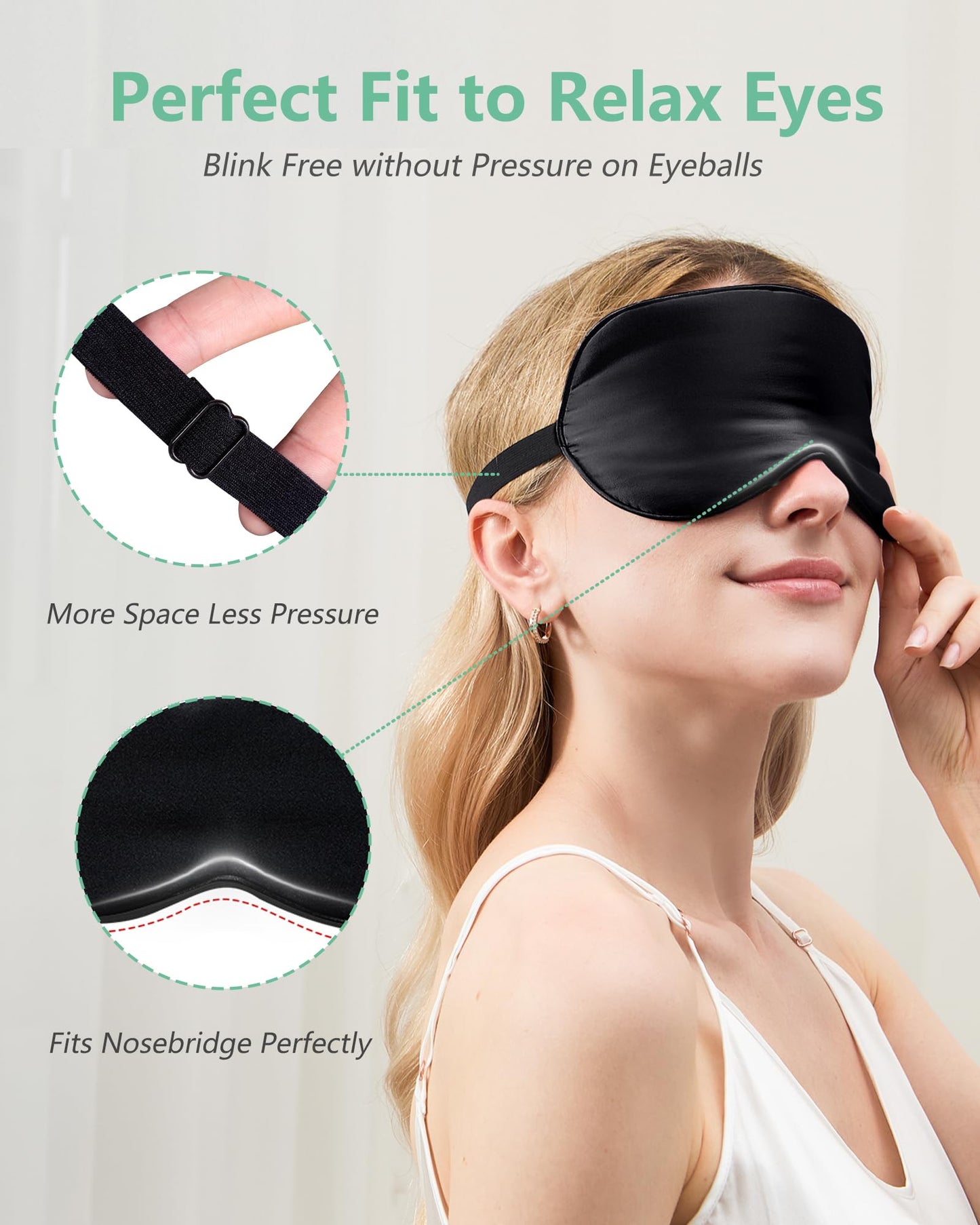 BeeVines 100% Real Mulberry Silk 2 Pack Sleep Mask, Pure Silk Eye Masks with Adjustable Strap for Sleeping, 100% Block Light Eye Shade Cover, Reduces Puffy Eyes Traveling Gifts(Black & Peacock Blue)