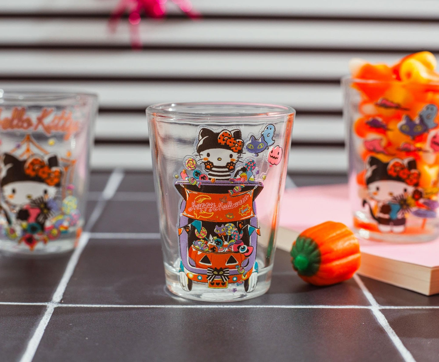 Sanrio Hello Kitty Halloween 2-Ounce Mini Whiskey Shot Glasses, Set of 4 | Home Bar Drinkware
