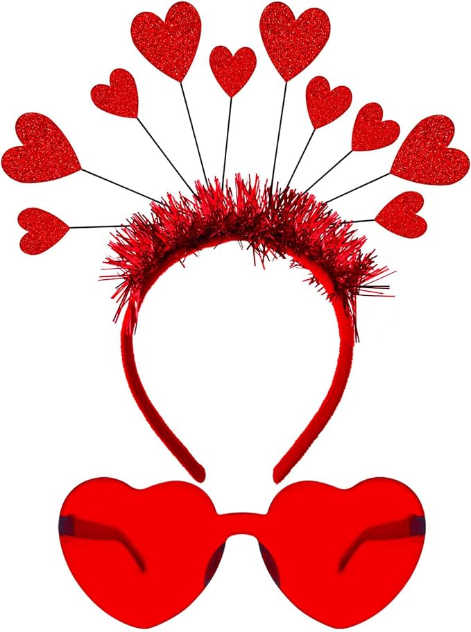 Valentines Heart Headband and Heart Sunglasses Holiday Headband Bopper Party Accessoires for Valentine's Day Halloween