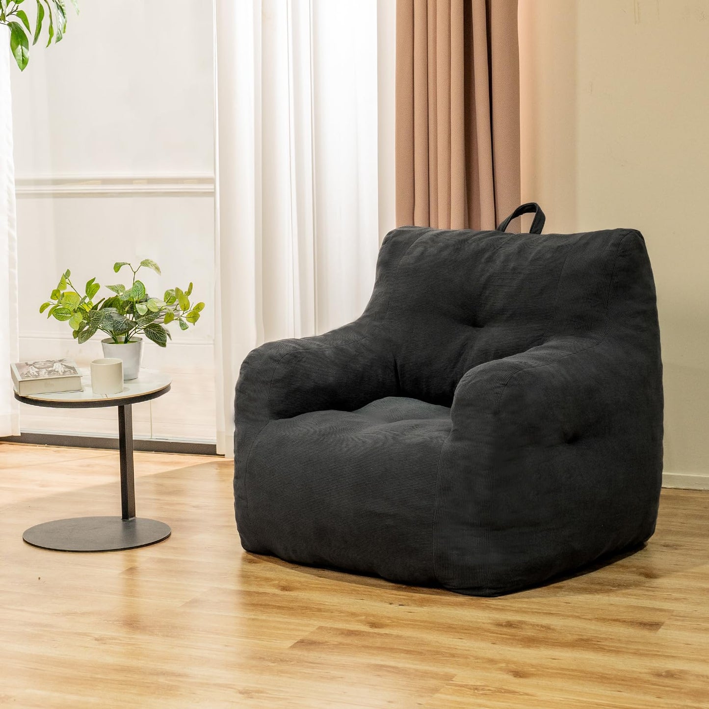 Stmoze Bean Bag Chair, Bean Bag Chair for Adults, Fluffy and Comfy Bean Bag with Filler, Bean Bag Sofa Chair for Reading, Gaming, Stuffed High-Density Foam, Grey