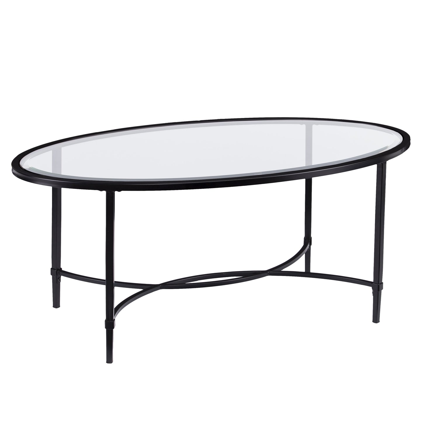 SEI Furniture Quinton Metal/Glass Oval Cocktail Table - Black, 45 in x 25 in x 19 in