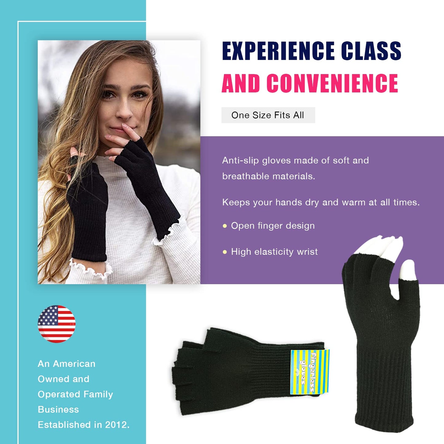 Funny Guy Mugs Warm Stretchy Knit Fingerless Gloves for Women and Men, Black, One Size Fits Most