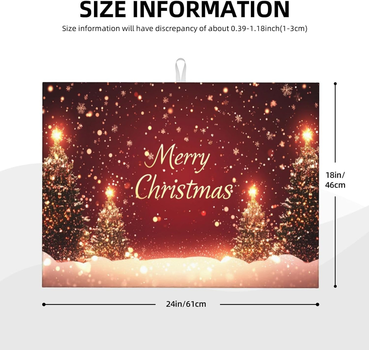 Dish Drying Mat Red Christmas Xmas Pine Tree Pattern Absorbent Microfiber Non Slip Quick Dry Heat Resistant Holiday Decorative Kitchen Counter Mat for Plates Cups Glasses 18x24 Inch