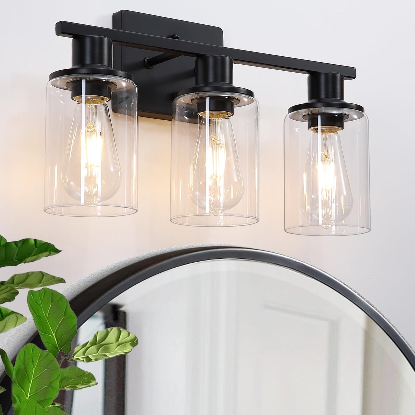 Litaddscen Matte Black Bathroom Light Fixtures Over Mirror,3-Light Bathroom Vanity Light with Clear Glass Shade,Modern Farmhouse Wall Sconces Lighting for Mirror Kitchen Living Room Cabinet