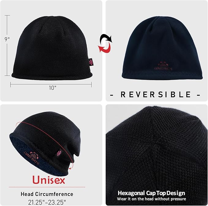 Lvaiz Mens Winter Beanie Hat Warm Fleece Lined Skull Cap for Men Reversible Women Windproof Watch Hat Knit Warm Unisex Beanie