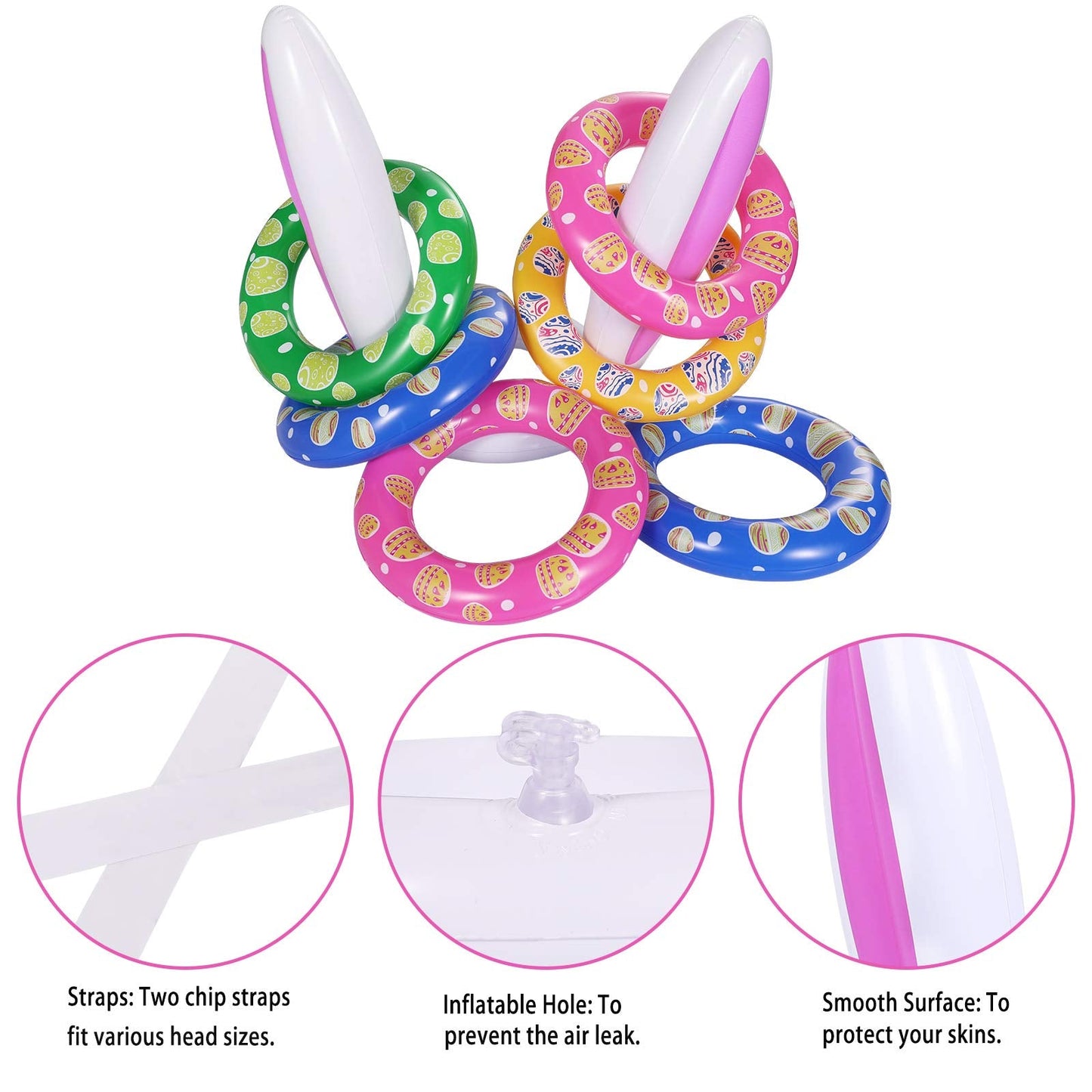 Max Fun Easter Inflatable Bunny Ring Toss Games Inflatable Toss Game for Easter Party Favors Indoor Outdoor Games (Easter Bunny Ears Ring Toss)