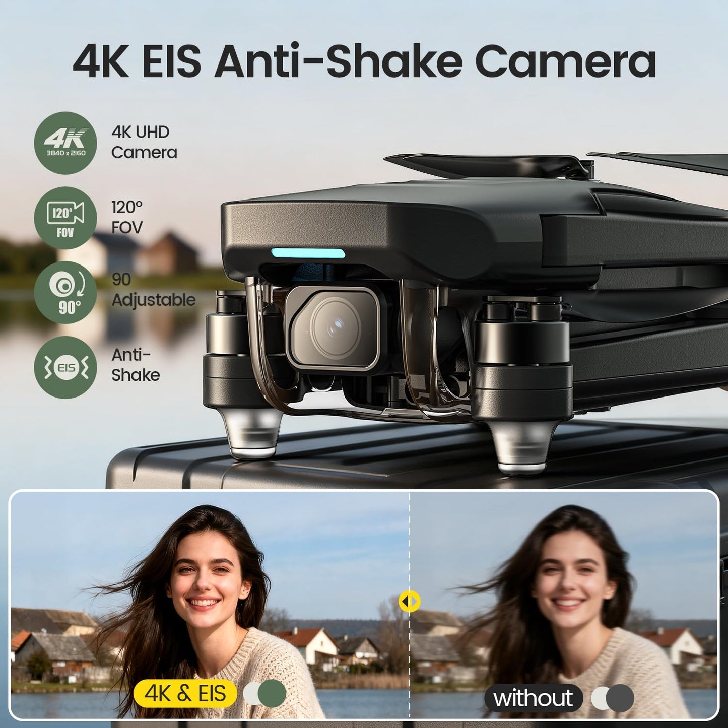 Holy Stone HS175G GPS Drone With 4K EIS Camera For Adults, 249g Foldable RC Quadcopter With Auto Return, Follow Me, 90 Mins Flight Time, Battery Fast Charge, Headless Mode