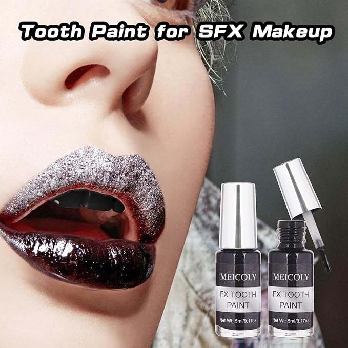 MEICOLY Black Tooth Paint,Black Out Tooth,Tooth Blackout,Rotten Decayed Cruddy Missing Teeth Makeup,Professional Cosplay Teeth,Temporary Teeth Paint for Halloween SFX Special Effects Makeup,Dry Fast