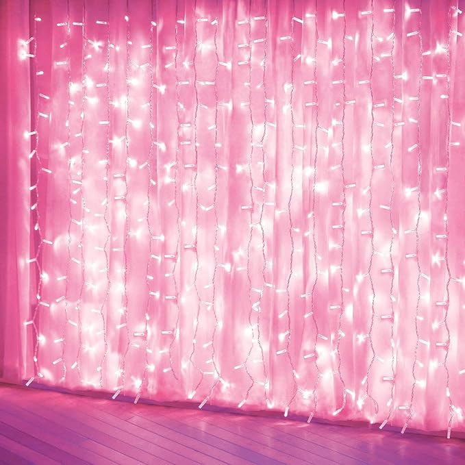 amadecohome Curtain Lights, Pink Room Decor 8 Modes LED String Lights for Garden, Teen Girls' Room, Party, Window, Wall an...