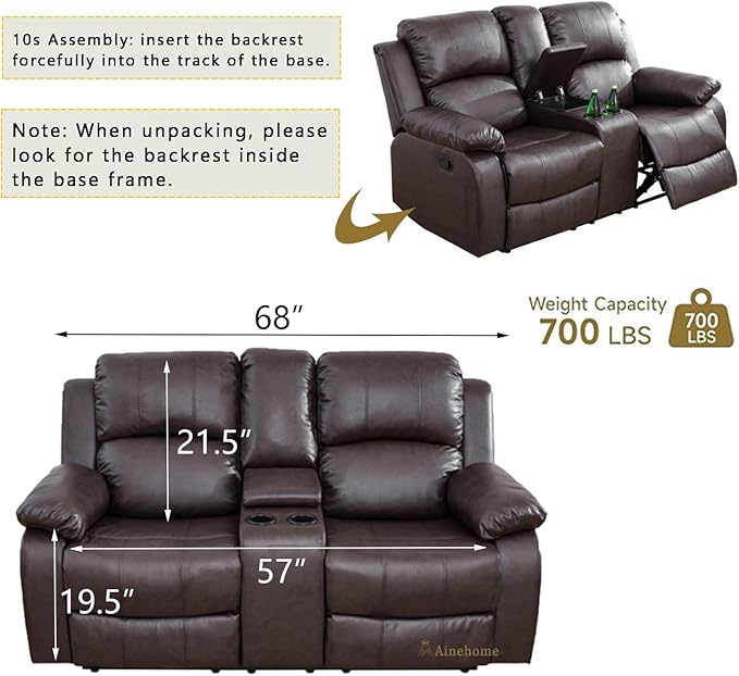 A Ainehome Living Room Furniture Set Leather Recliner Sofa Set Loveseat Chair Furniture Sofa Set for Living Room/Small Space/Rv/House/Office/Theater Seating (A-Brown Leather, 3 Piece Set)