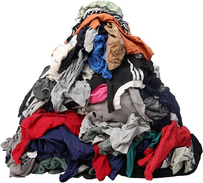 Huck & Terry Tshirt Bag of Rags Multicolored (50LB), Cotton Blend, Paint Cloth and Multipurpose, Kitchen, Auto, Staining Rags, Lint Free Absorbent Washable 18 x 18 in (50 LBS Bag)