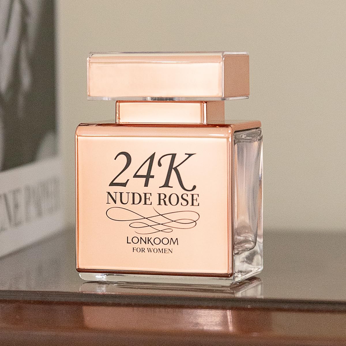 Lonkoom 24K Nude Rose Perfume for Women, 3.4 Fl Oz/100ml Eau de Parfum Spray Long-Lasting Fragrance, Floral Notes of Sweet Pea, Bergamot, Peony, Rose, Musk