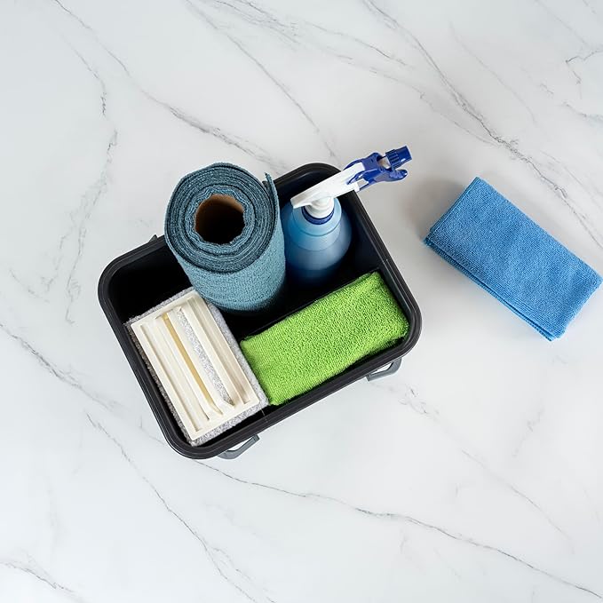 Restaurantware-Clean Tek Professional Cleaning Caddy, 1 Cleaning Supply Caddy With Handle - 4 Compartment, Multipurpose, Gray Plastic, All-Purpose, For Bathroom, Bedroom, Kitchen, Or Garden