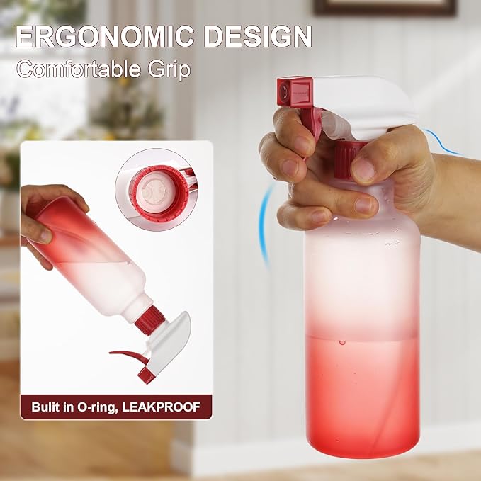 Spray Bottles Plastic Spray Bottle for Hair Mist/Stream Heavy Duty Empty Spray Bottles for Cleaning Solutions, Plants, Cooking (12oz-Red)
