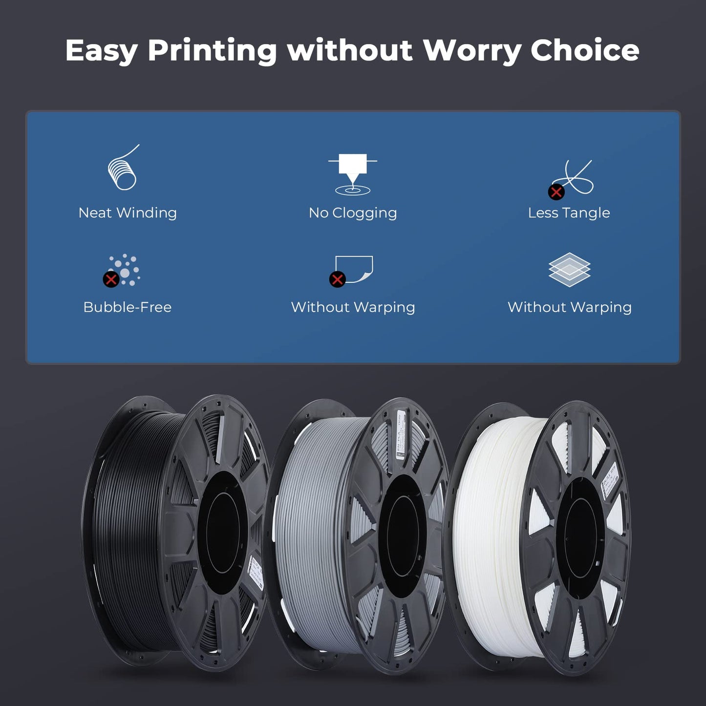 Creality 3D Printer Filament 1.75mm, Ender PLA Filament No-Tangling Smooth Printing Without Clogging No Warping, Fit Most FDM 3D Printers, 1kg Spool, Dimensional Accuracy +/- 0.02mm, Gray