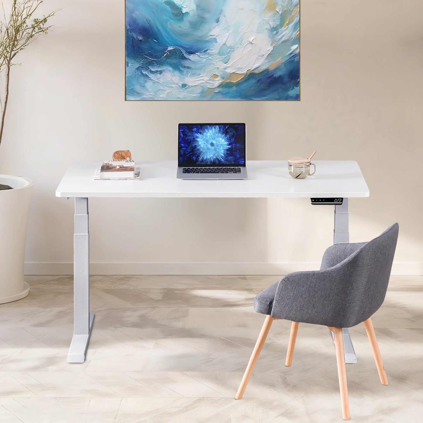 Fromann Dual Motor Standing Desk Frame 3 Tier Legs Sit Stand up Electric Height Adjustable Desk Base for Home and Office (Grey)